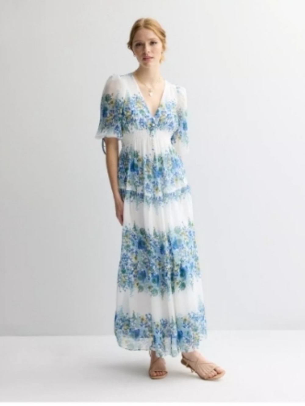 Taylor White Maxi Dress with Blue Floral Print 🌞 - Picture 1 of 5